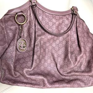 Authentic Large Gucci Light Purple Leather GG Monogram Hobo Bag